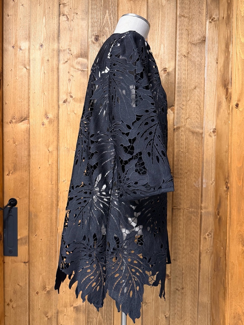 Dennis By Dennis Basso Medium Black Lace Open Front Cardigan - Picture 3 of 6